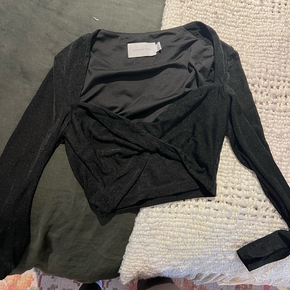 Chic Black Wrap Crop Blouse